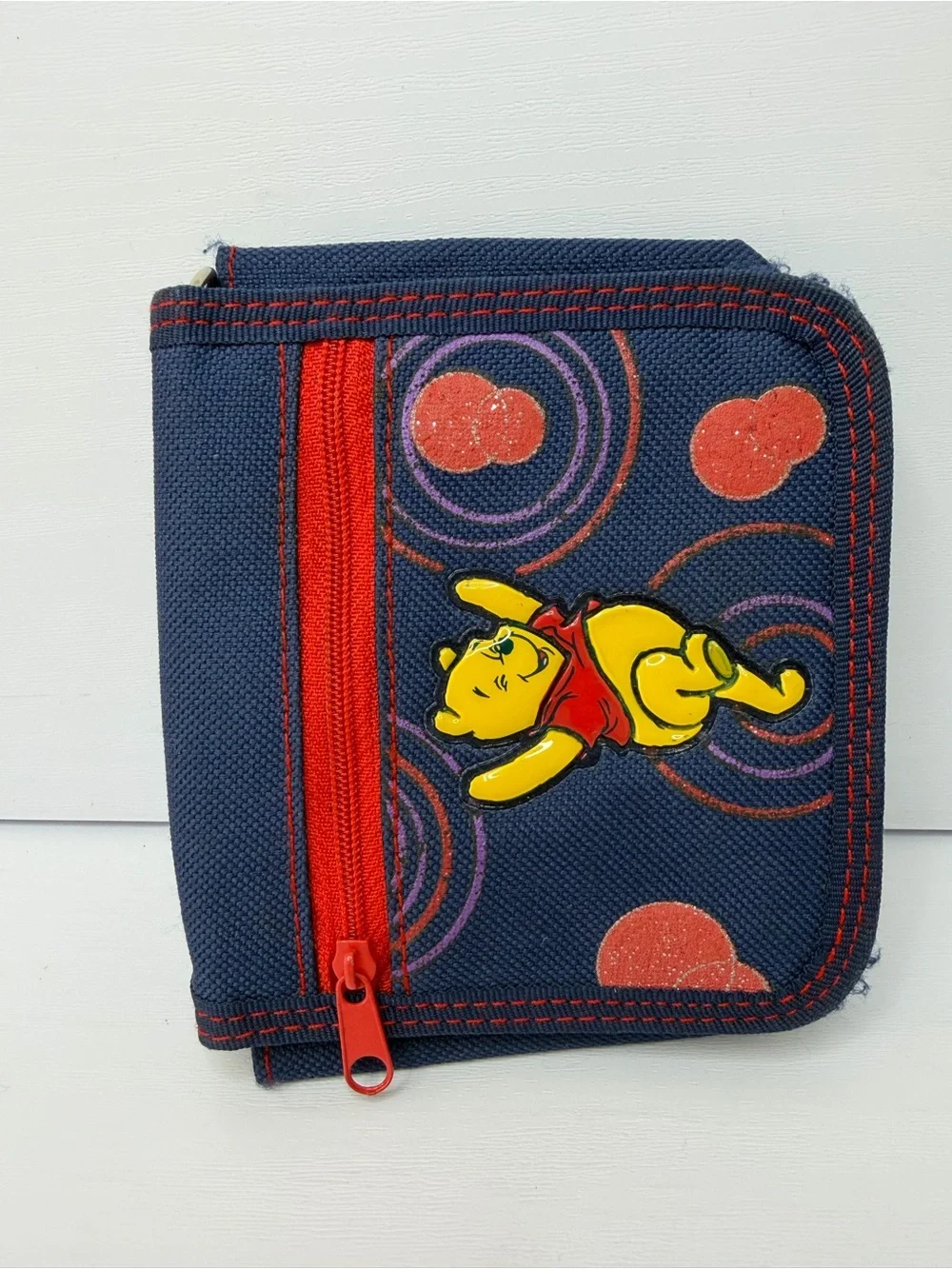 Vintage 90s Disney Winnie the Pooh Navy Blue Canvas Trifold Wallet Zippered